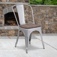 Flash Furniture CH-31230-SIL-WD-GG Silver Metal Stackable Chair with Wood Seat 